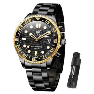 Men's Stainless Steel Dress Watch 41mm Waterproof Luminous Rotatable Bezel
